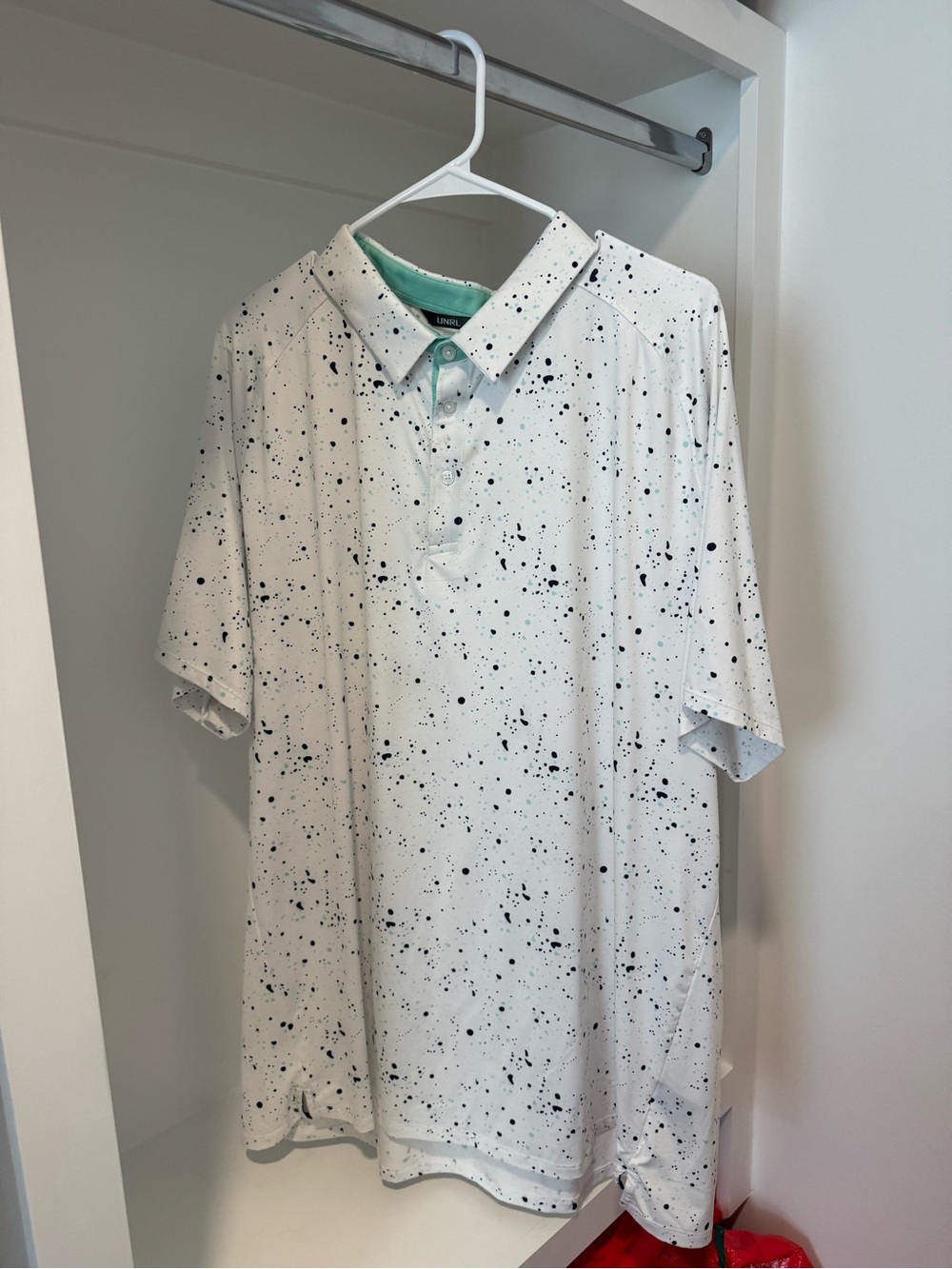 White Splatter Polo Shirt with Mint Trim